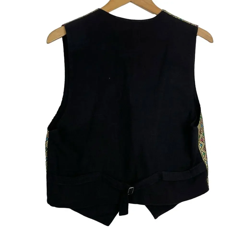 Vintage | Gold Woven Geometric Pattern Vest Cotton